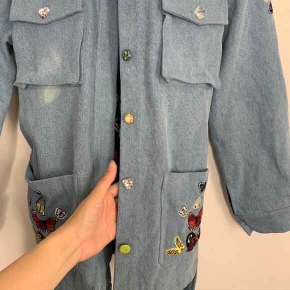 Meghan Fabulous Boheme Butterfly Bomb Jacket Denim Womens Small - Picture 6 of 16